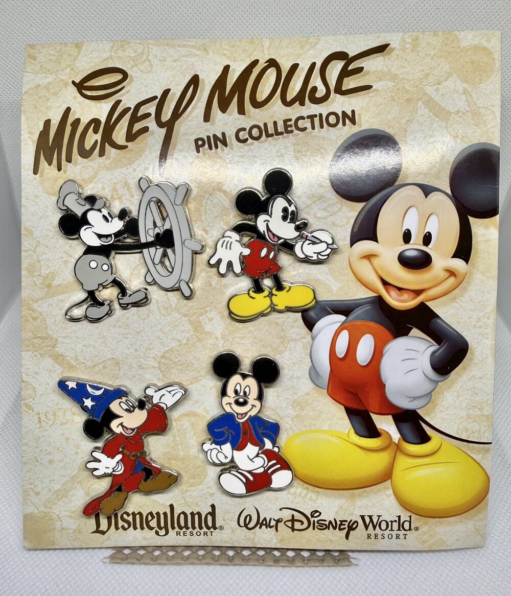 New Booster Disney Pin Set 4 Mickey Through the Years Steamboat Sorcerer Classic
